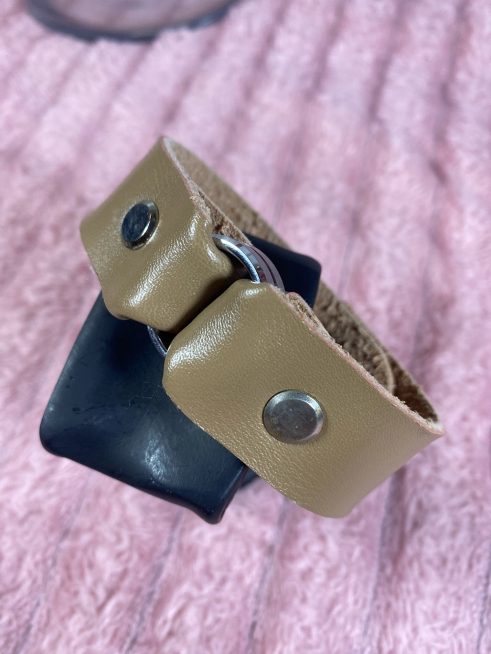 Handcrafted Leather Bracelet Bonded with Silver Ring